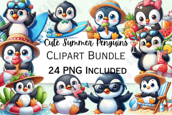 Download Cute Cartoon Summer Penguin Clipart - Premium Bundle