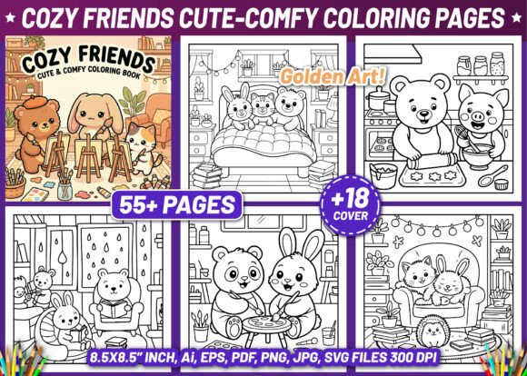 Download Cozy Friends Cute &amp; Comfy Coloring Pages - Cozy Collection