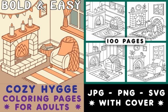 Download Cozy Hygge Bold and Easy Coloring Pages - Cozy Collection