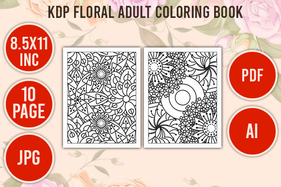 Download KDP- Floral Adult Coloring Book 10 Pages - Floral adult coloring book Collection