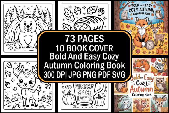 Download Bold and Easy Cozy Autumn Coloring Book - Cozy Collection