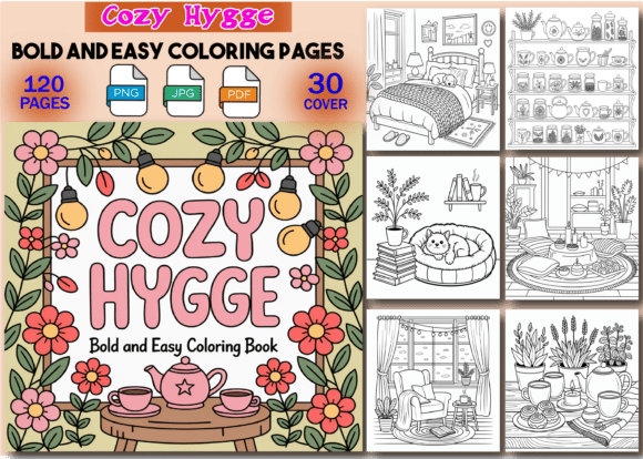 Download Cozy Hygge Bold and Easy Coloring Pages - Cozy Collection