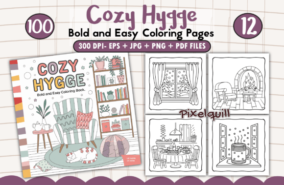 Download Cozy Hygge Bold and Easy Coloring Pages - Cozy Collection