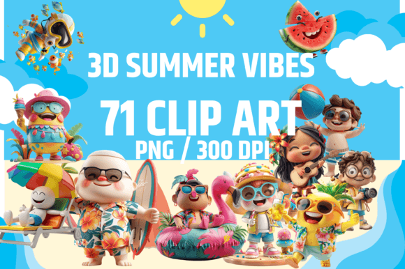 Download 3D Cartoon Summer Vibes Clip Art - Premium Resources