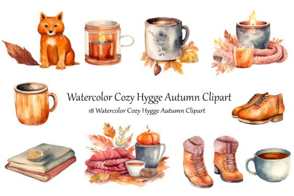 Download Watercolor Cozy Hygge Autumn Clipart - Cozy Collection