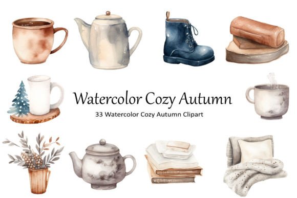 Download Watercolor Cozy Hygge Autumn Clipart - Cozy Collection
