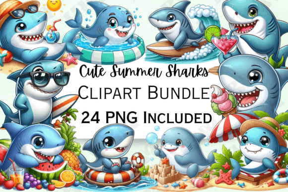 Download Cute Cartoon Summer Shark Clipart - Premium Resources