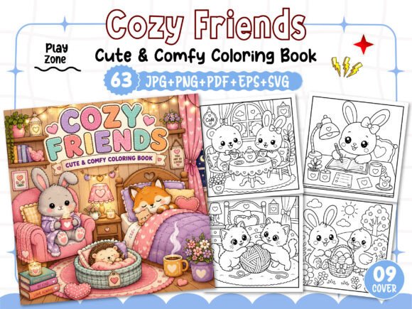 Download Cozy Friends Cute &amp; Comfy Coloring Book - Cozy Collection