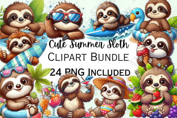 Download Cute Cartoon Summer Sloth Clipart - Premium Resources