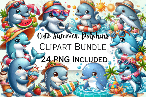 Download Cute Cartoon Summer Dolphin Clipart - Premium Bundle