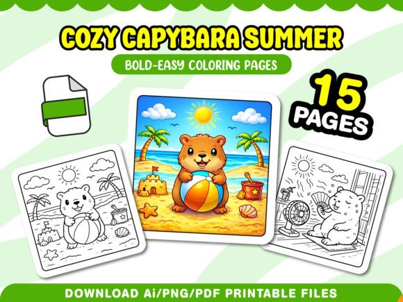 Download Cozy Capybara Summer Coloring Pages - Cozy Collection
